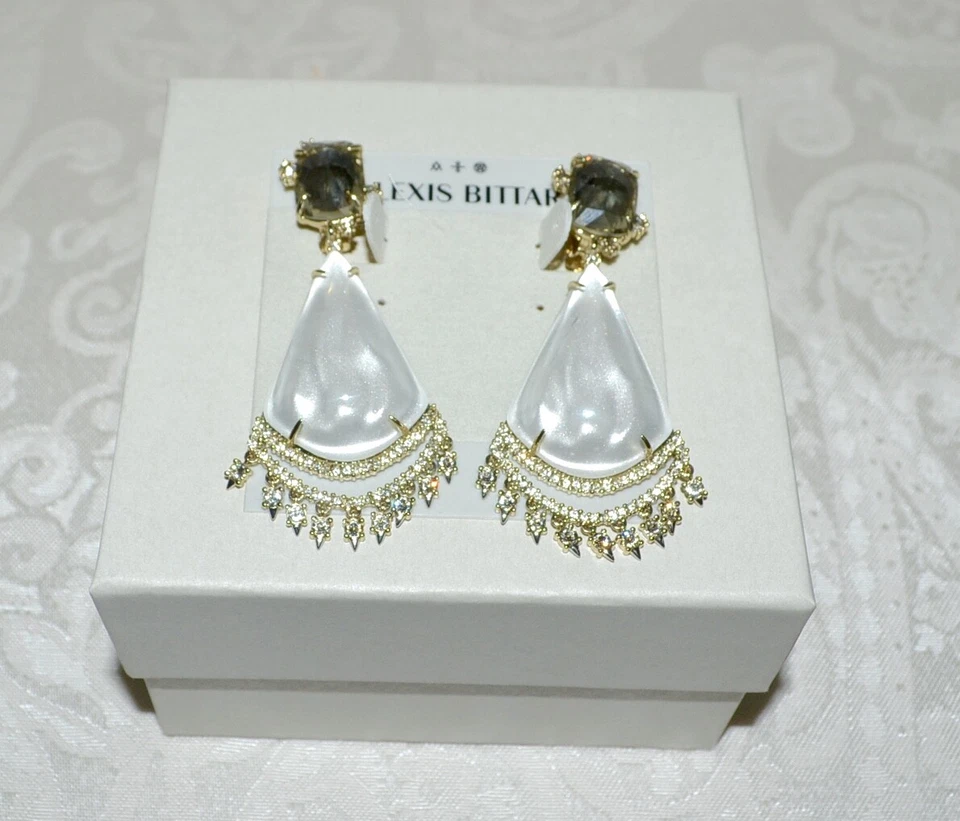 Novo $325 ALEXIS BITTAR Brincos Lustre de Seda Líquida de Cristal Renda Branco Chique - Imagem 3 de 4