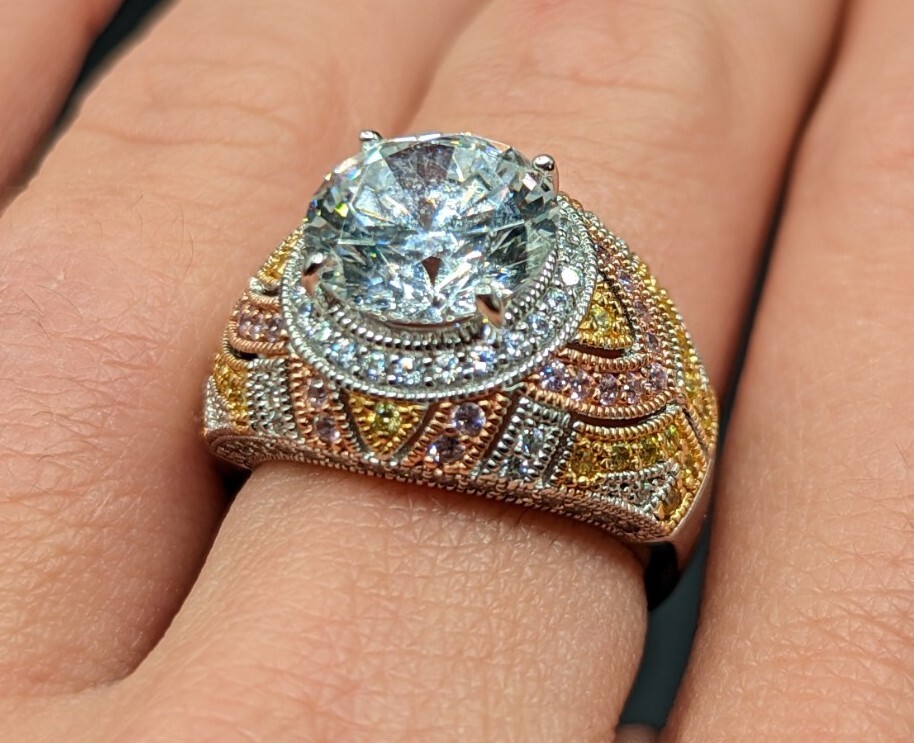 Sterling Silver Statement Multicolor CZ Pave Cock… - image 1