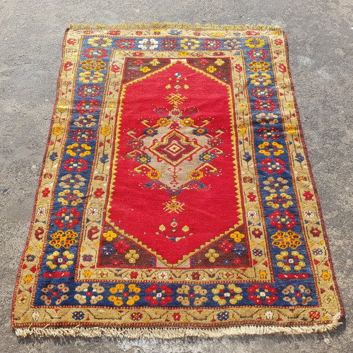 Vintage Hand Made Traditional Rug Oriental Wool Multicolor Carpet 140x100 cm