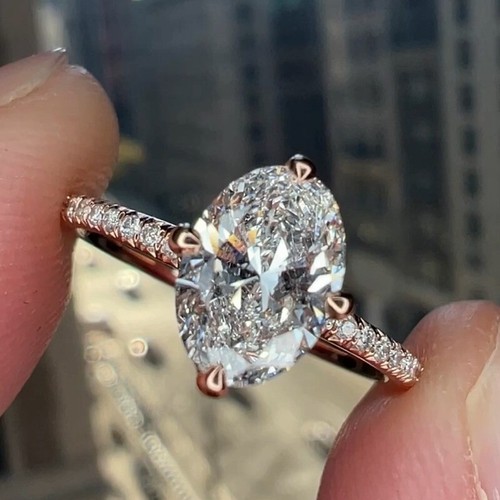 1.50Ct IGI F VS1 OVAL CUT LAB GROWN DIAMOND ENGAGEMENT RING IN 14K Rose Gold - Picture 8 of 13