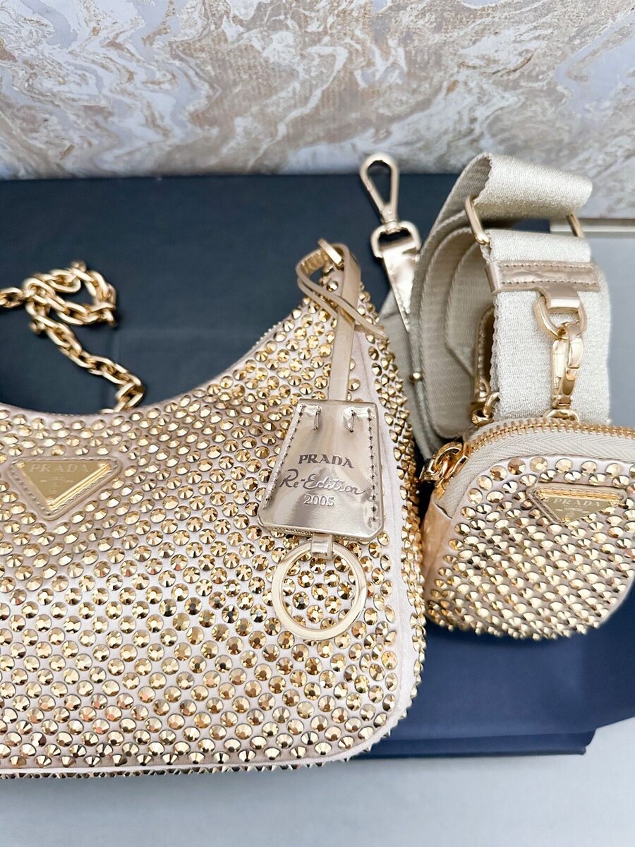 Prada Crystal Embellished Metallic Re-Edition 2005 Gold Prada Crystal Embellished Metallic Re-Edition 2005 Gold