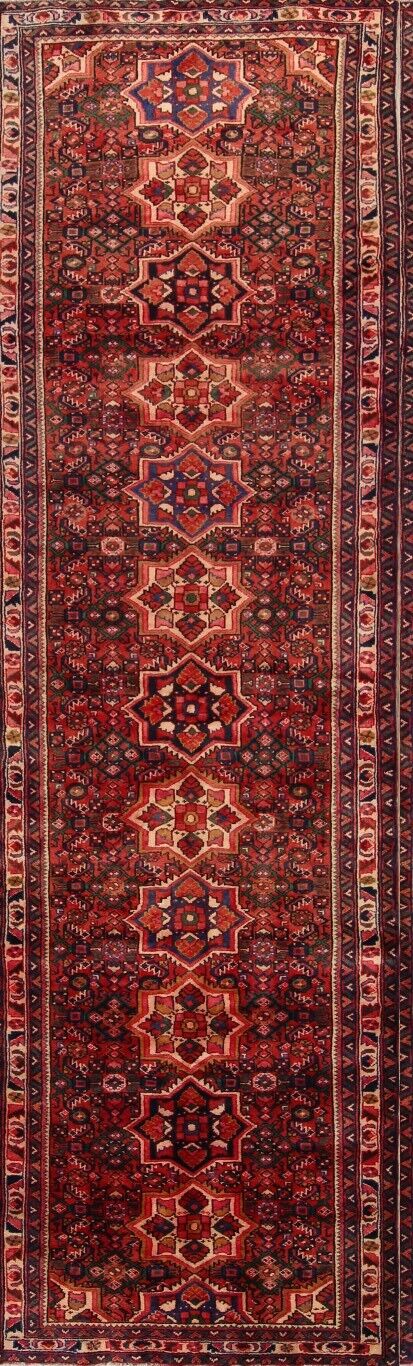 Vintage Geometric Traditional Oriental Runner Rug Hand-knotted Wool Carpet 4x13