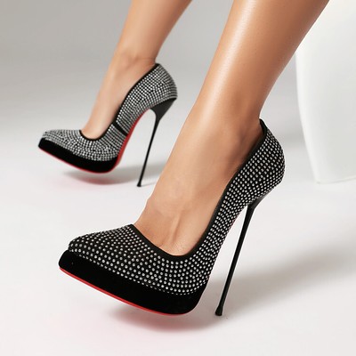 Womens Platform Pumps Pointed Toe Super High Stiletto Heel Nightclub Rhinestones