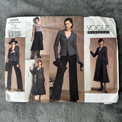 Vogue Wardrobe Pattern 2925 Sz 18-22 Career Jacket Top Pants Skirt Y2K