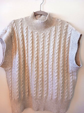 Cupcakes and Cashmere Sz L 46" Roomy Tan Mock Neck Cable Knit Sweater Vest Soft