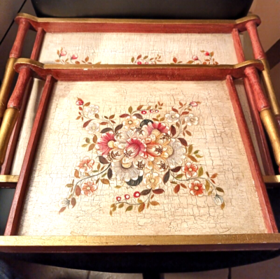 #ad SET OF 2 VINTAGE TRAY BEAUTIFUL FLOWERED 1 18 BY 12 1 2 1 16 BY 11 $26.00