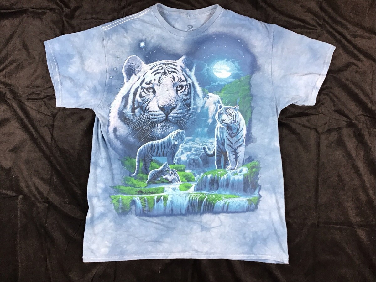 Liquid Blue Tie Dye White Tiger T-shirt Mens Size Large Short