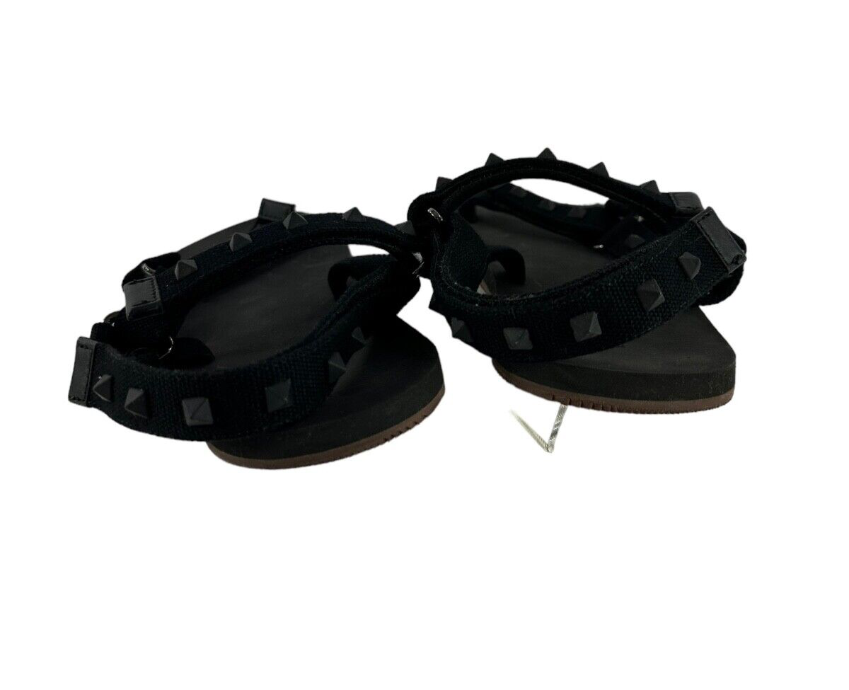 Men genuine VALENTINO black canvas Rockstud strappy sandals 41 8 Valentino Black Canvas Rockstud Strappy Sandals Size 43  main image 2