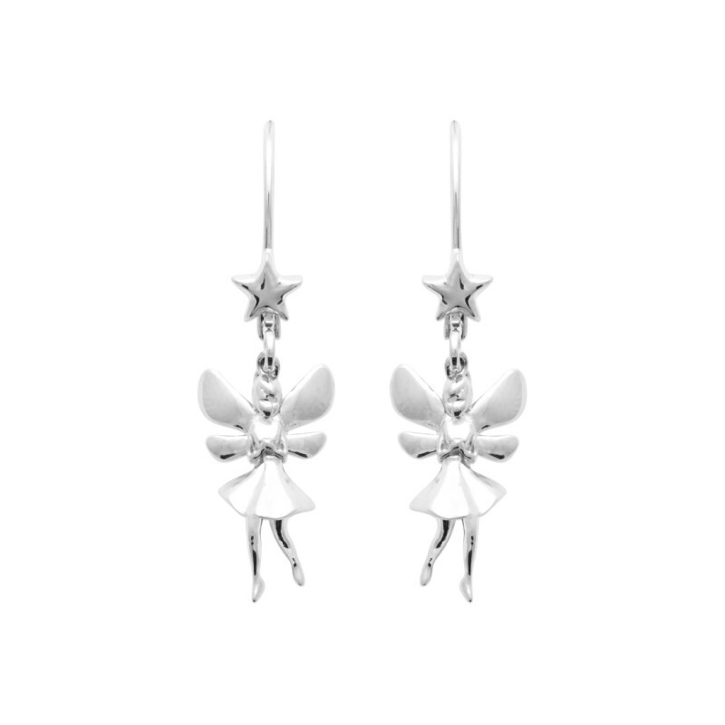 Boucles d'oreilles fée clochette argent massif 925 rhodié pendantes femme
