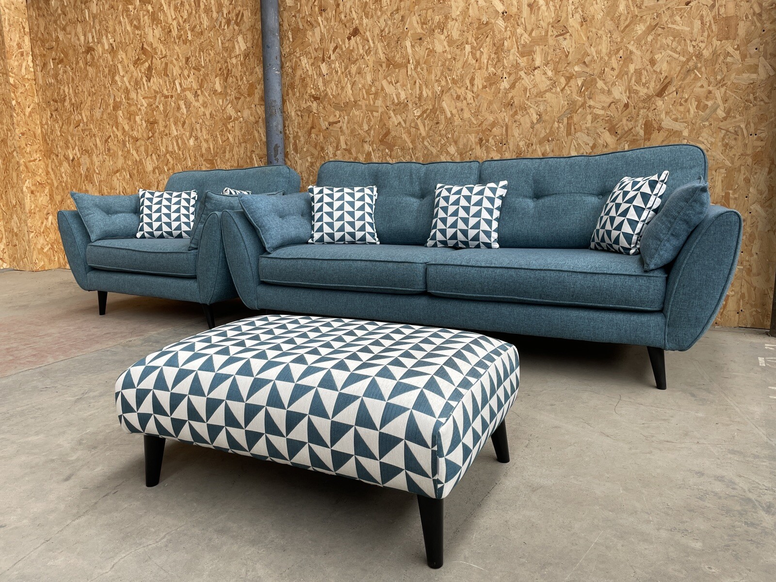 DFS French Connection Zinc 3 Seater & Cuddle Teal Sofa Set (Delivery