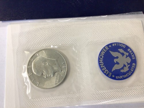 1971 S Eisenhower UNC Blue Pack 40% Silver Ike Dollar US Coin - Picture 5 of 10