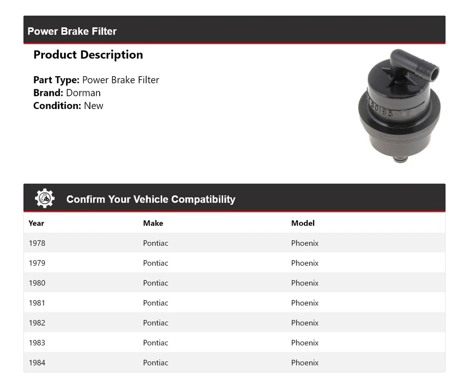 For 1978-1984 Pontiac Phoenix Dorman Power Brake Filter 1979 1980 1981 1982 1983 - Image 2 of 4