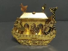 Vintage Roman Inc. Laser cut Christmas ornament Noah's Ark brass gold tone READ
