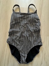 Athleta Hermosa One Piece Swimsuit Black White Beach Vacation Low Back L Mint