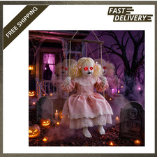 Halloween Animatronic Hanging Doll Decoration Lighted Eyes Creepy Sounds Outdoor