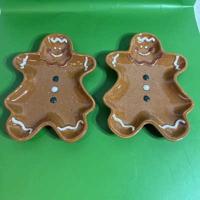 2 The Cooks Bazaar Gingerbread Man Ceramic Dishes Christmas Holiday