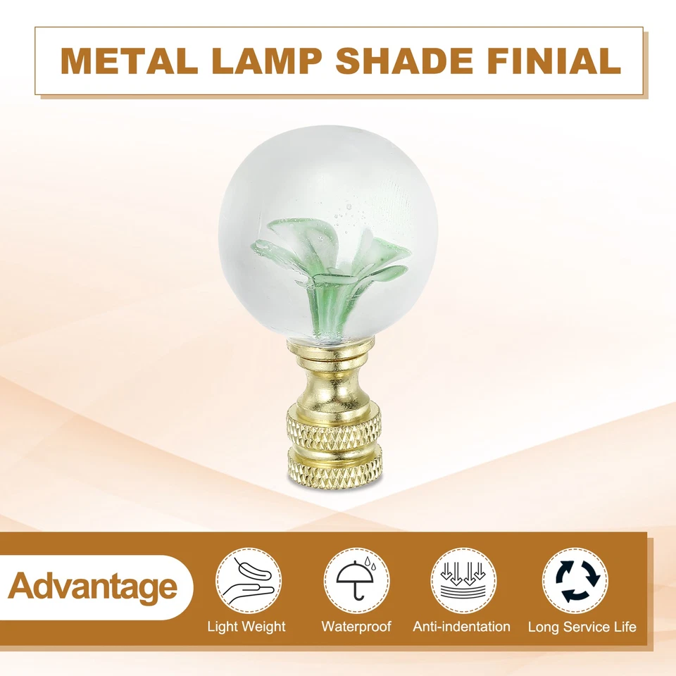 Perilla de tapa con acabado de lámpara 1/4-27 2 piezas, vidrio con forma de bola de flor transparente, verde Foto 3 de 4