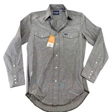NWT Wrangler Cowboy Cut Western Work Shirt Pearl Snap Grey Size S