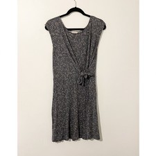 LOFT Grey Floral Faux Wrap Tie Side Short Dress Gray Size Large New With Tags