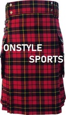 High Quality Wallace Tartan Utility Kilt- Red  Black Modern Scottish Cargo Kilt
