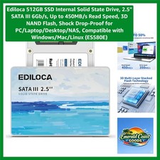 512GB SSD Internal Solid State Drive, 2.5" SATA III 6Gb/s, Up to 450MB/s Read...