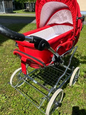 Eichhorn Designer Kombi 2in1 Kinderwagen Rot Retro Chrom weiße Räder Nostalgie