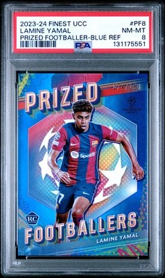 2023-24 Topps Finest UCC Lamine Yamal #PF8 Prized Footballers Blue /150 RC PSA 8