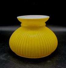 Vintage Yellow Ribbed Milk Glass Student Oil Lamp Glass Lamp Shade 6½" Fitter