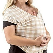 WeeSprout Baby Wrap Gingham Sand 100% Lenzing Modal Soft Carrier Newborn Sling