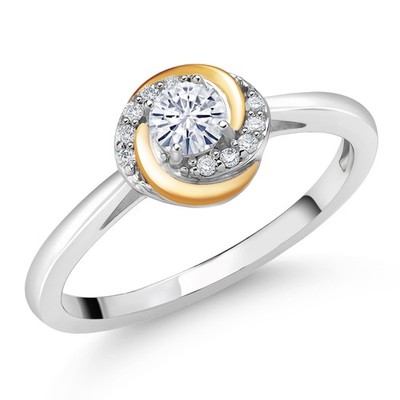 White Moissanite and White Lab Grown Diamond Solitaire Engagement Ring For