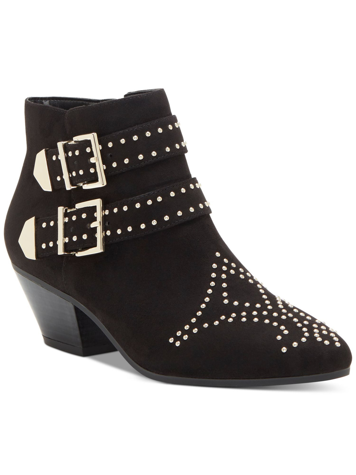 INC Womens Black Studded Almond Toe Block Heel Zip-Up Booties 6 M