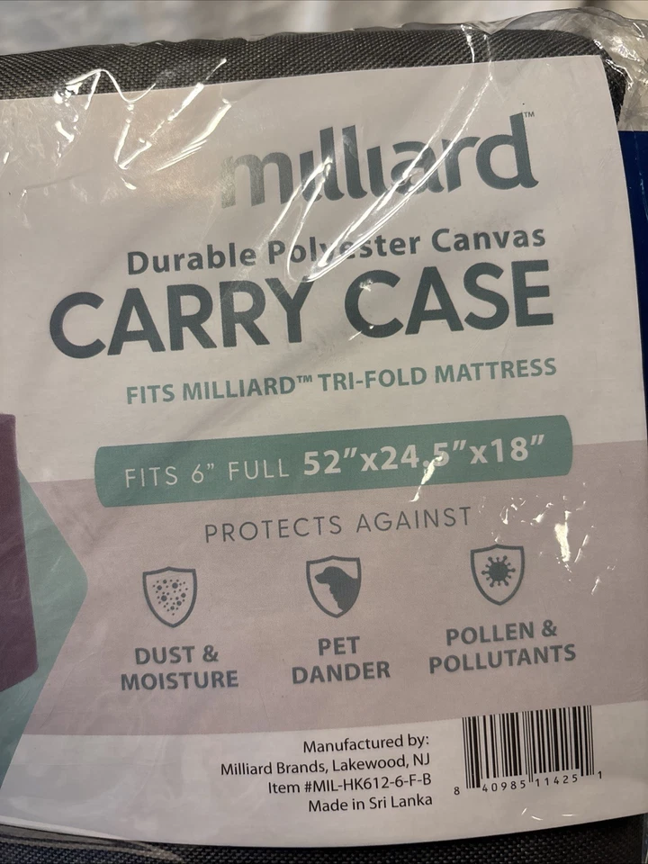 Milliard Tri Folding Full Size Mattress Carry Case Fits 6” 52x24x18inch - Image 4 of 4