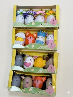 Osterei Deko 4er Pack verschiedene Tier Einhorn Fuchs Hase Küken Blumen 16p