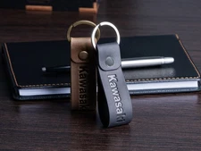 KAWASAKI Leather Keyring: Full-Grain or Crazy Horse Motorcycle Leather Keychain