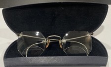 Antique 1/10 12K GF Rimless Cable Temple Eyeglasses Octagon Vintage w Case