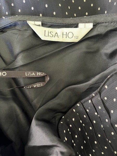 Lisa Ho Polka Dot Lined Midi Skirt Size 12 High Low Hem Pleated Front Detail