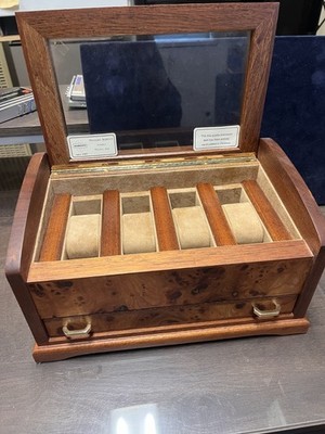 Agresti Briarwood Watch Chest 4 Slot Glass Hand Made in Italy w/ Drawer   Mint