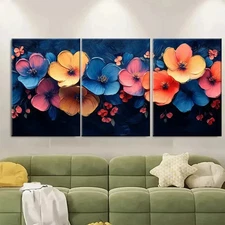 3pcs Neon Floral Brushstroke Texture GH Wall Art Canvas Framed 50x70cm