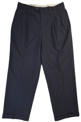 Zanella Jesse Dress Pants Men's 36 Navy Virgin Wool Pleated Cuffed Made in Italy