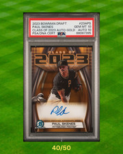 2023 Bowman Chrome Draft #23A-PS Paul Skenes CLASS OF 23 Gold Auto 40/50 PSA 10