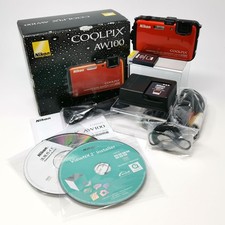 Nikon COOLPIX AW100 Orange Compact Digital Camera 16MP Tested Working Japan