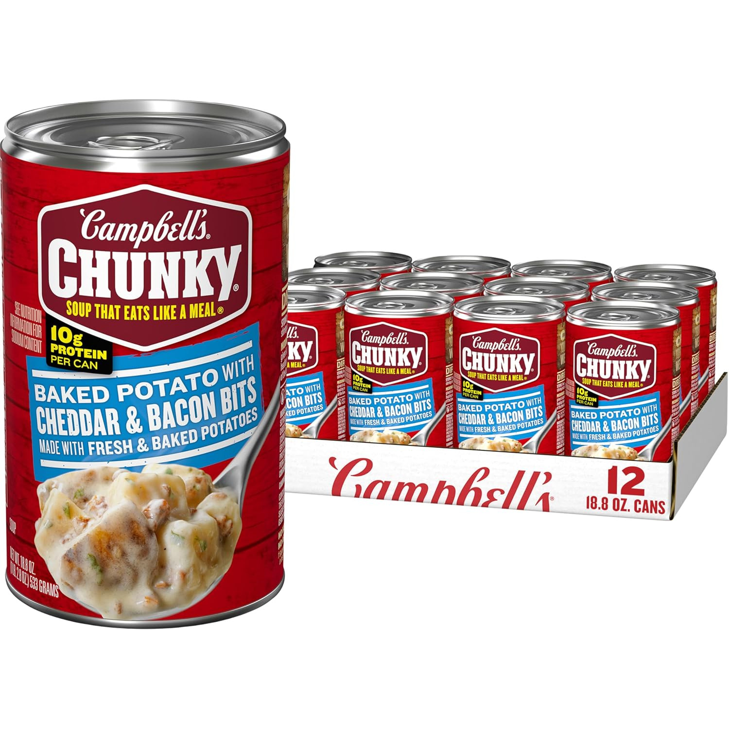 Sopa de papa gruesa al horno Campbell’s con cheddar y trozos de tocino, 18,8 oz, 12 paquetes