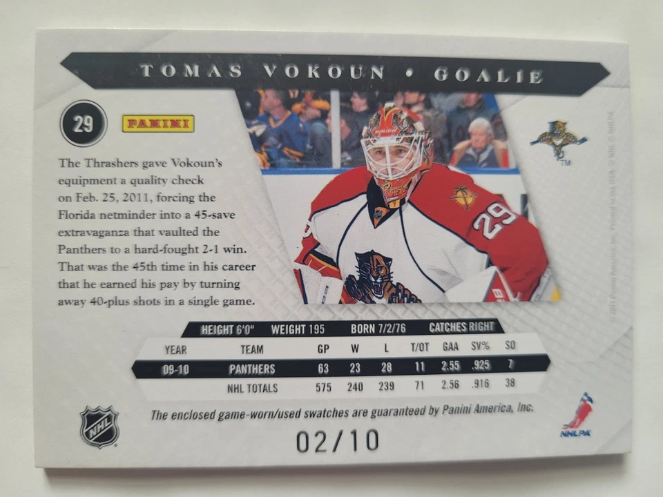 2010-11 Panini Luxury Suite Tomas Vokoun Jersey Stick Relic 2/10 #29 - Image 2 of 4