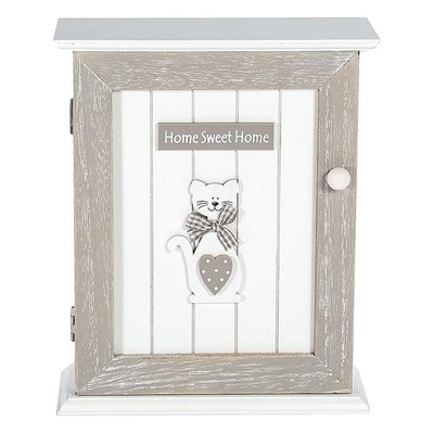Schlüsselkasten Wandmontage Katze Schlüsselhalter Schlüsselschrank 6 Haken Home Sweet Home - Holz