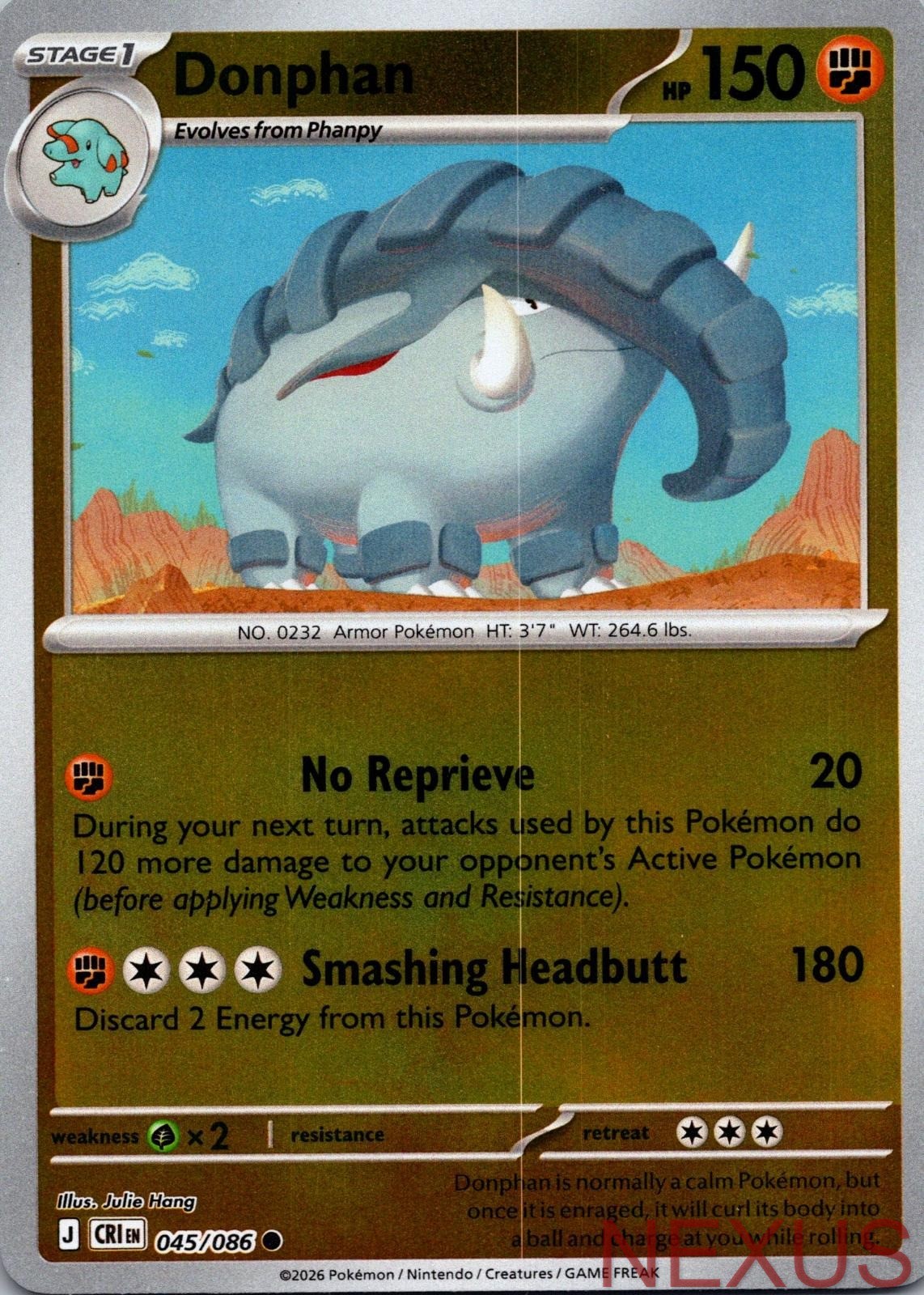 Donphan 045/086 Common Reverse Holo Near Mint
