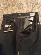 Image of boss Delaware slim-fit jeans in dark-blue stretch denim