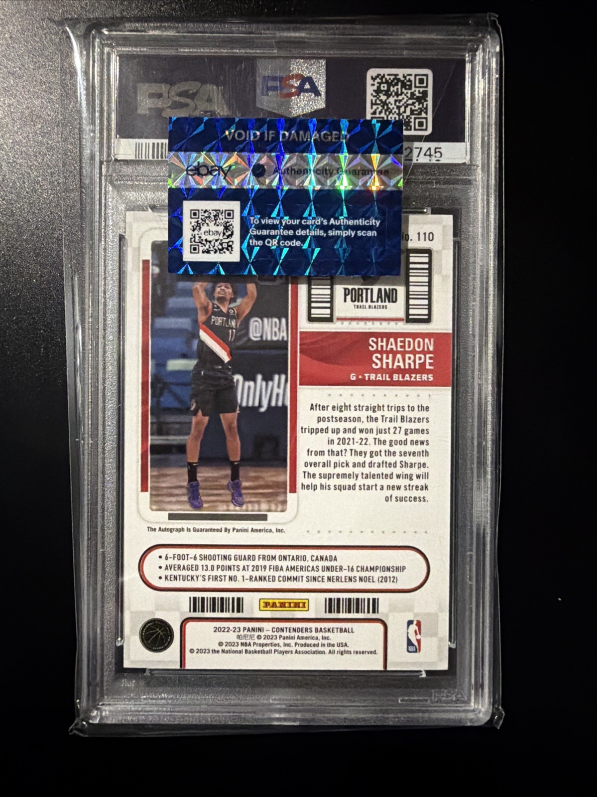 2022 CONTENDERS AUTO #110 SHAEDON SHARPE PSA 9 view 2