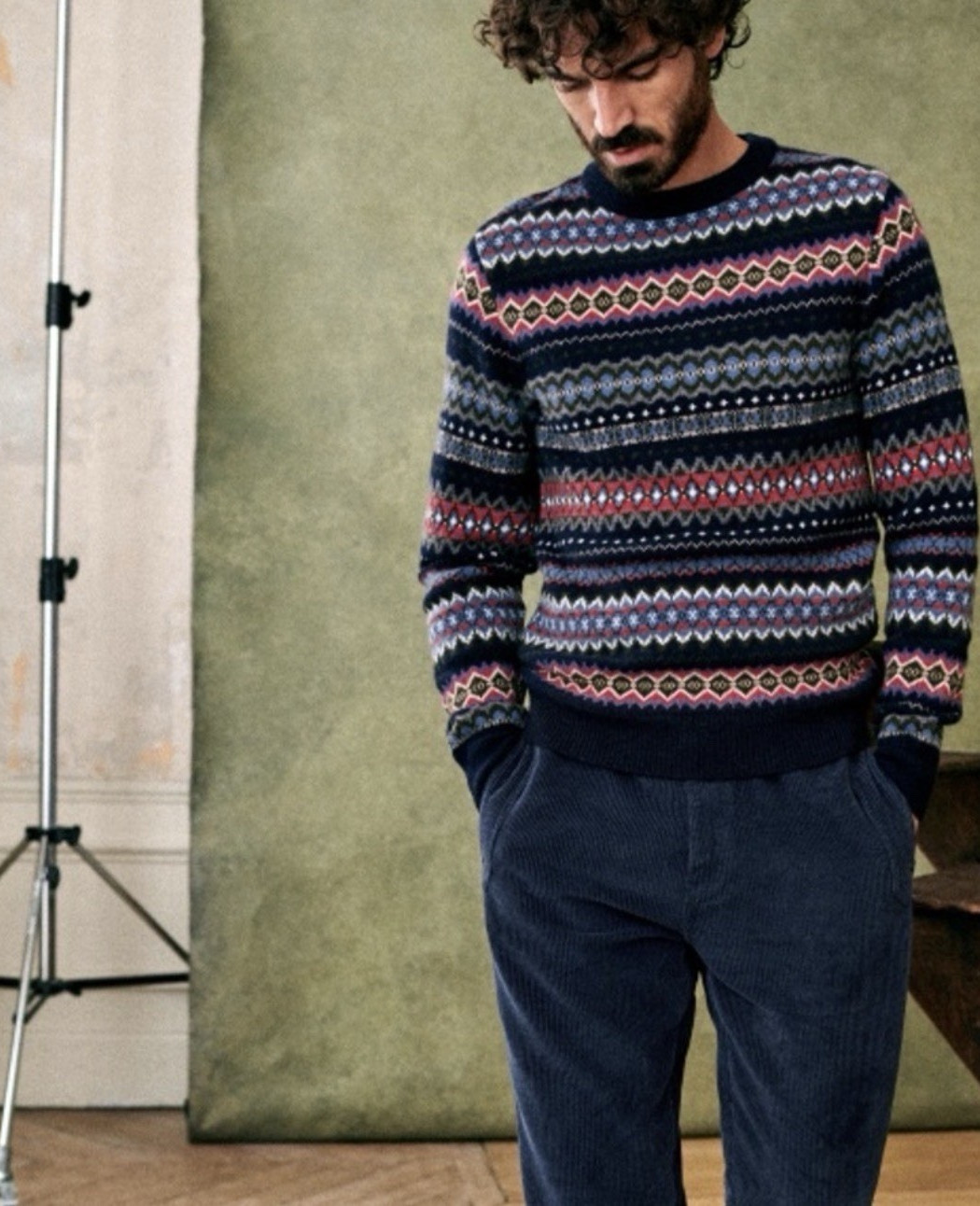 Octobre Editions Men's 2XL Wool Fair Isle Crew Neck Knit Pullover Sweater