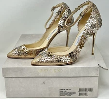 Jimmy Choo Lorelai 100 Floral Nude/Champagne Glitter Pumps Heels - US 7 / INT 37