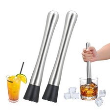 2 PCS Muddler for Cocktails,8" Stainless Steel Cocktail 2PCS, Silver 